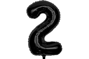 Elizakumi Schwarz Nummer 2 Luftballon Zahl 2th Ballon Zahl Für Fraue Jungen Männer Mädchen, Geburtstag Helium FolienBallon Zahlenballon 2 Schwarz / 40 Zoll