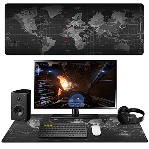 UNHO Gaming Mauspad XXL 80×30cm Schreibtischunterlage Tischunterlage Large Size Wasserdicht Anti Rutsch Matte für Büro Computer PC Tastatur und Maus Weltkarte Design