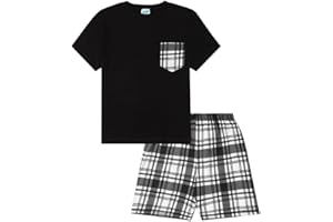 THEPYJAMAFACTORY Pigiama corto a quadri bianchi neri in cotone tessuto alla moda