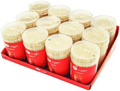 Alkaya Round Wooden Toothpicks in 12 Donation Pots (Pack of 400 = 4800)