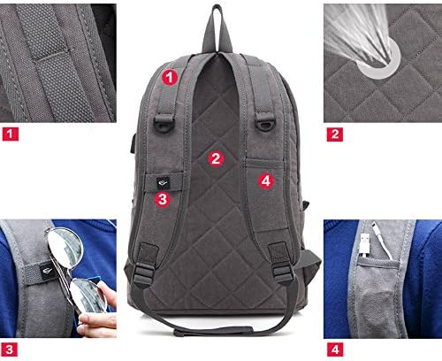 Men's Women's Canvas Laptop Backpack Business Computer Notebook Backpacks 15.6" Teens Casual Daypacks Outdoor Hiking Travel Sports Backpack Bags (Grey)