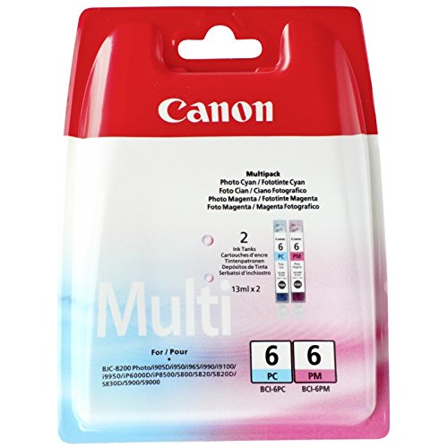 Canon BCI-6 PC/PM Original Tintenpatronen, Multipack je 15ml foto-cyan, foto-magenta