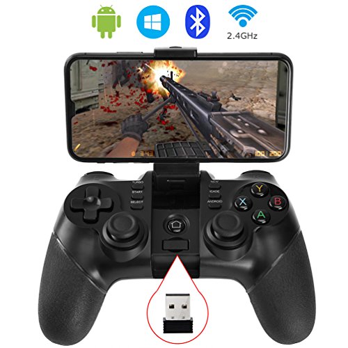Preisvergleich Produktbild ALLCACA Gamepad Android Bluetooth Wireless Gamepad und Empfänger,Game Controller mit Joystick, Kompatibel mit Android Handy PC Tablet TV Schwarz