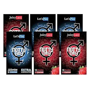 NOTTY BOY Extra Lubricated Plain Smooth and Juicy Strawberry Flavour Condoms for Men ? (60 Pieces, Set of 6)