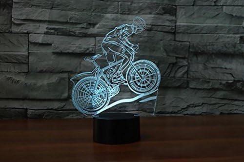 3D LED Optical Discoloration Illusion Lamps Night Light, 7 Colors Touch Art Sculpture Lights with USB Cables Bedroom Desk Table Decoration Lamp for Kids Adults, Mountain Bike