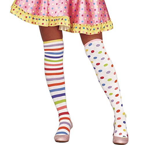 NET TOYS Calzettoni Colorate Collant da Clown Righe & Pois - Gambaletto Costume da Pagliaccio Calze al Ginocchio da Arlecchino Calzamaglia da buffone Leggings Overknee Donne