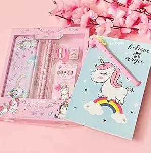 Le Delite Unicorn Print Wirebound Spiral Diary Notebook A5 Size/Unicorn Theme Hardcover Multicolor Notebook Diary/Unicorn Spiral Diary/ Unicorn Stationary Combo/Pencil Eraser/Unicorn Gift Set