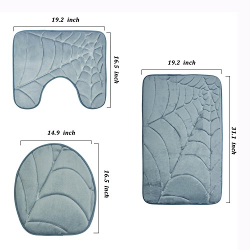 Diossad 3 Teilig Badematte Set Grau Mikrofaserflanell Badezimmer Teppich Rutschfest Badvorleger WC Vorleger Toilettensitzabdeckung - 6