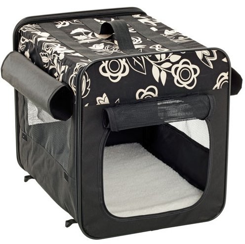 Preisvergleich Produktbild Flori Falt Hunde Transportbox Hundetransportbox Katzentransportbox Hundebox Floral Muster / Schwarz / 35 x 31,5 x 27 cm