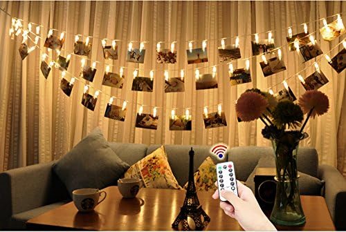 Led Photo Clip String Lights ,YTE Updated 40 Photo Clips 5M Battery Powered LED Picture Lights for Indoor/Outdoor Decorate ,Perfect for Hanging Pictures, Notes, Artwork,Photo (Remote &amp; Timer, 8 Modes)