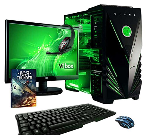 VIBOX Apache Komplett-PC Paket 9XLW Gaming PC - 4,1GHz AMD FX 6-Core CPU, GTX 1050 Ti GPU, Super, Desktop Gamer Computer mit Spielgutschein, 22" HD Monitor, Gamer Tastatur & Mouse, Windows 10, Grün Innenbeleuchtung, lebenslange Garantie* (3,5GHz (4,1GHz Turbo) Superschneller AMD FX 6300 Sechs 6-Core Prozessor CPU, Nvidia GeForce GTX 1050 Ti 4GB Grafikkarte GPU, 32GB DDR3 1600MHz RAM, 2TB Festplatte, Raijintek CPU Kühler, 85+ Netzteil, Vibox grünes Gehäuse, AM3+ Mainboard)