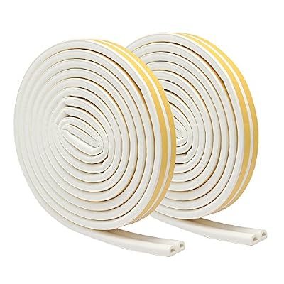 Hysagtek 2 rouleaux Joint de porte en mousse Autocollant EPDM Home Window Boudin de porte en caoutchouc Porte en mousse Bande Joint d'isolation phonique Évitement de Collision Joint d'étanchéité, 10 m au total, 9 x 6 mm, blanc (modèle D)