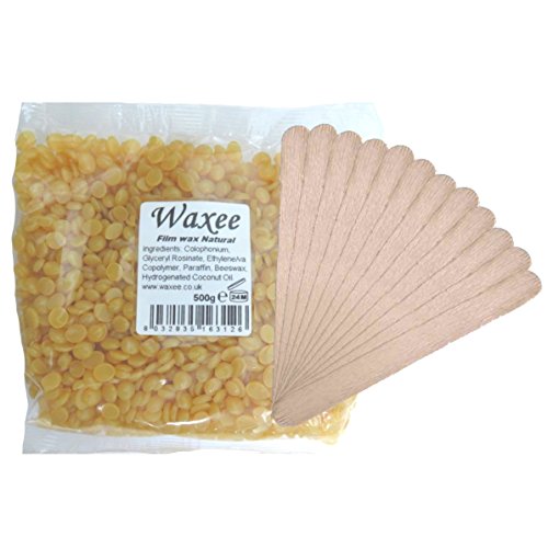 "Waxee" Stripless HARD FILM WAX+ spatulas, Facial, body & bikini WAXING HOT (500g wax + 25 spatulas, White Chocolate)