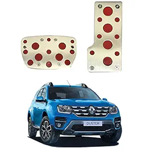 Oshotto 2 Pcs Non-Slip Automatic Transmission CS-04 Car Pedals Kit Pad Covers Set Compatible with Renault Duster (Red, Chrome)