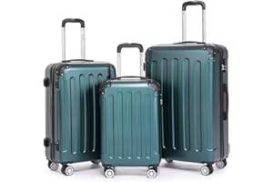 Boleedy Set Valise 3 Pièces (55/66/76cm),Lot Valise Rigide ABS Grande Taille Durable,Ensemble Valise de Voyage avec 4 roulettes 360°,Sets de Bagages