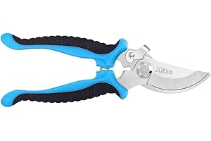 Gartenschere für Sträucher und Blumen mit Rutschfester Griff & Edelstahl-Klinge, Leicht & Ergonomisch Rosenschere Jütze®, Sicher mit Klingensperre, Beidhändig bedienbar, Länge 19cm