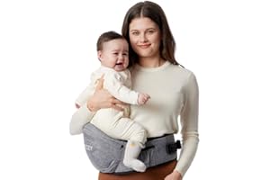 Momcozy Nosidełko na siedzisko biodrowe, oryginalna ochrona brzucha 3D i płyta do masażu EVA, z różnymi kieszeniami dla noworodków i małych dzieci do 20 kg (szary, średni rozmiar)