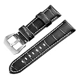 Echtlederarmband 24mm für Herren Ersatzarmband schwarz mit Edelstahlschnalle