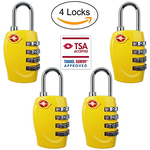 4 Dial Digit TSA Approved Travel Luggage Locks Combination for Suitcases (Yellow-4 Pack)
