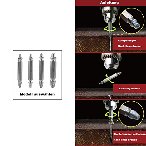 FeelGlad 4-teilig Schraubenausdreher-Set, Entfernen beschädigter Schrauber - 5