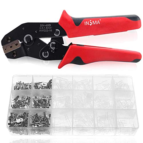 INSMA Crimpadora Terminales Electricos 0.5 - 1.5 mm² de Trinquete Ajustable Crimpadora Terminales Alicates con 600 Piezas Terminales Para Conector de Cable.