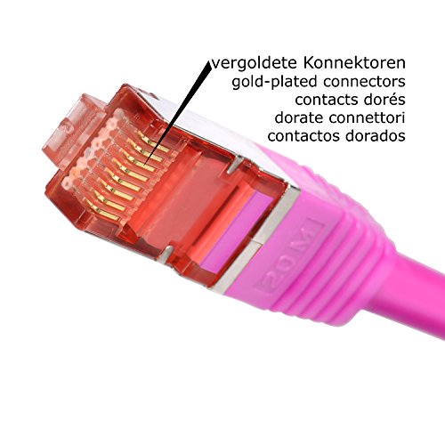 TPFNet 7,5m CAT.6 – CAT6 Premium Ethernet LAN Patchkabel SFTP DOPPELT GESCHIRMT | Gigabit Netzwerkkabel | LAN-Kabel | RJ45 Kabel | Internetkabel | RJ45 Netzwerk Anschlusskabel | Patch Kabel | Ethernet Kabel mit Knickschutztülle magenta (RJ45, Cat 6, Twisted Pair, S/FTP (PIMF) DOPPELT GESCHIRMT, halogenfrei, 1000 Mbit/s / 1 Gigabit) - 6