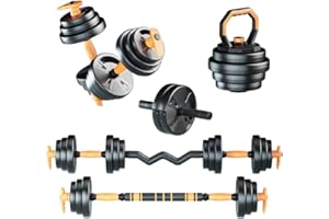 Strongway® Adjustable 6 in 1 Dumbbell Straight and Curl Barbell Kettlebell Push Up Set - 20KG 30KG 40KG SETS - Weight Lifting for Home Gym Fitness