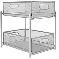 Tablettes coulissantes en acier à 2 niveaux | Organisateurs de placard | Paniers de rangement coulissants | Organisateurs de cuisine | Rangement de salle de bain | M & W