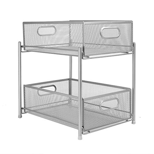 Tablettes coulissantes en acier à 2 niveaux | Organisateurs de placard | Paniers de rangement coulissants | Organisateurs de cuisine | Rangement de salle de bain | M & W