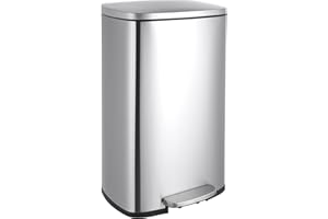 LIFERUN Mülleimer 50l aus Edelstahl, Abfalleimer mit Deckel, Soft-Close Tretmülleimer, Großer Treteimer, Abnehmbarer Inneneimer, Geruch isolieren, für Küche, Badezimmer, Büro, Silber
