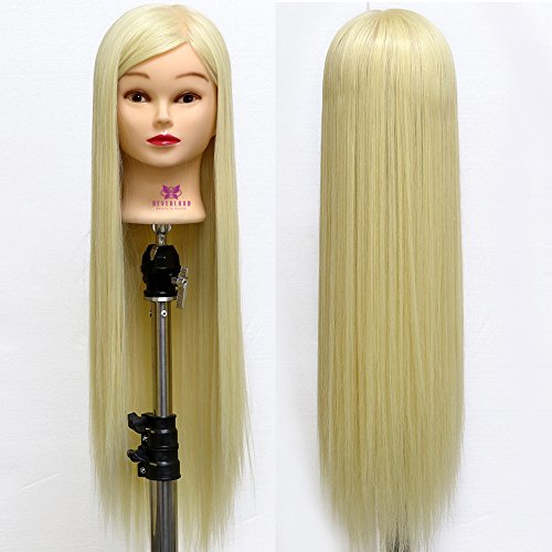 Neverland Beauty 26" Long Smooth 100% Synthetic Blonde Hair Hairdressing Equipment Styling Head Doll Mannequin Training Head Tools Braiding Cutting Student Practice Model with Clamp UK Stock