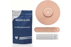 WELLNESS & CARE 25 Parches color Carne para Sensor Freestyle con agujero de ventilación. Esparadrapo protector sensor glucosa,transpirable y resistente al Agua Con Orificio en el Centro y 25 Toallitas desinfectantes
