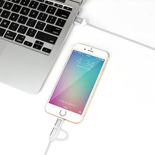 HUNDA 2 in 1 Ladekabel , 1M USB Lightning Ladekabel mit Nylon umflochtenes [Apple MFi zertifiziert] für iPhone 7/7 Plus,6S/6S Plus 6/6 Plus, 5/5 S , iPad Air 2, iPad Mini 3 und Android-Handys (Silber) - 7