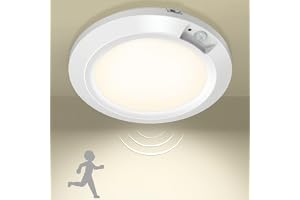Bemexred LED Batteridriven Taklampa Med Rörelsedetektor Inomhus, 3000K Trådlös Rörelsedetektor Lampor Batteri Nattlampa för Garderob Hall Badrum Källare Skåp Trappa Ø16cm Varm