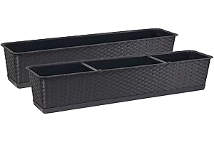 ‎TYMAR Tymar Blumenkasten mit Untersetzer, 2 Stück,Rattan, Balkonkasten, Pflanzkasten aus Kunststoff, Garten, Balkon, Terrasse((2pack) Anthrazit, 80cm)