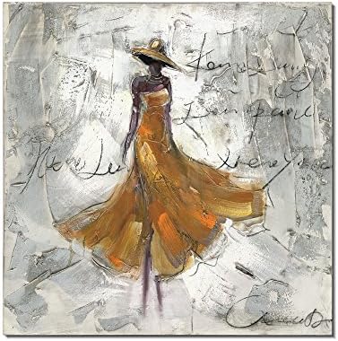 Redland Art Oil Paintings On Canvas Dancing Lady Artwork Framed Stretched Ready to Hang for Home Wall Decor - Yellow 12 x 12 inch