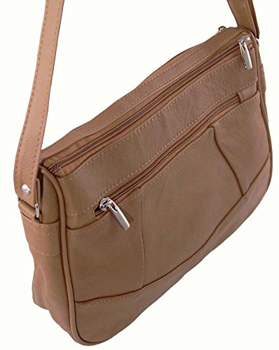 Lambland Womens / Ladies Genuine Leather Dual Zipped Handbag in Fawn