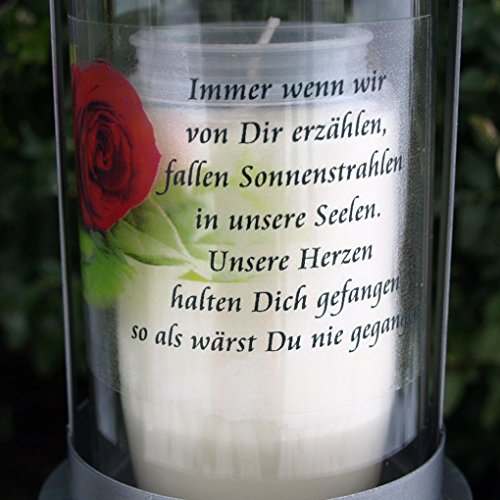 Grablaterne rund mit Stecker inklusiv Grablicht und Trauerspruch. - 2