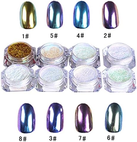 Chrome Nail Powder,Molie Mirror Chorme Powder 8 Color Pigment Nail Glitter Effect Nail Art Shine Manicure For Salon with Sponge Stick 2g/ Box