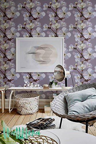 White And Beige Apple Tree Wallpaper - Removable Wallpaper - Apple Tree Wallpaper - Apple Tree Wall Sticker - Apple Tree Adhesive Wallpaper