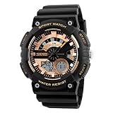 LJS-BQ Sports Watch, Man Outdoor Sport Electronic Watch Multi-Funktion Double Time Zone Watch,Gold