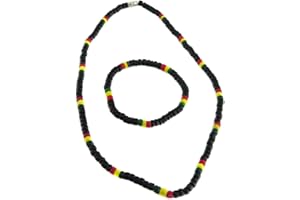 TOPT RASTA Bracelet Et Collier Rasta Drapeau Jamaique Reggae en Bois Coco Ajustable topt