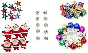 INDIGOCREATIVES Small/Mini Balls, Bells, Gifts, Stars, Santa Claus Christmas Tree Decorations Set -48 Pieces