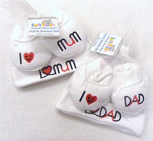 ' I love Mum' & 'I love Dad 2 pce gift set by Soft Touch - Size Dad - New Born