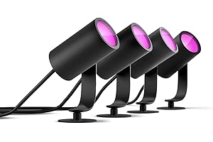 ‎PHILIPS HUE Philips Hue White & Color Ambiance Lily zestaw podstaw do reflektorów ogrodowych 4-pak (1 770 lm), Ściemnialne oświetlenie zewnętrzne z 16 milionami kolorów, Inteligentne sterowanie oświetleniem