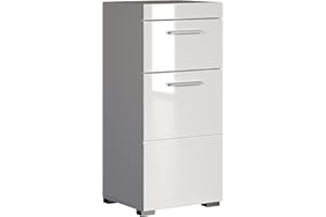 Trendteam Smart Living Amanda komoda łazienkowa, 37 x 79 x 31 cm, kolor biały/biały, wysoki połysk, z dużą ilością miejsca do przechowywania