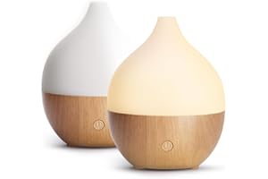 SALKING Dyfuzor zapachowy, mały, ultradźwiękowy dyfuzor do aromaterapii, z funkcją automatycznego wyłączania, ciepła biel, białe słoje drewna, do domu, biura, 100 ml, 2 szt.