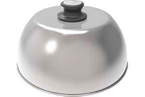 LotusGrill Cuffia da barbecue in acciaio inox con termometro sul pomello, argento, DK-SS-28, compatibile Mini 28 cm