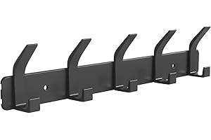 Sarsumir Coat Hooks Wall Mounted Over Door Hangers with 5 Hooks Coat Racks for Front Door Bedroom Coats Jackets Purses Bags Clothes Towels, Dark Black