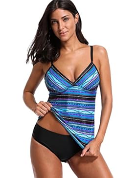 Attraco Damen Tankini Push Up Criss Cross Two Piece Tankini Mit Slips